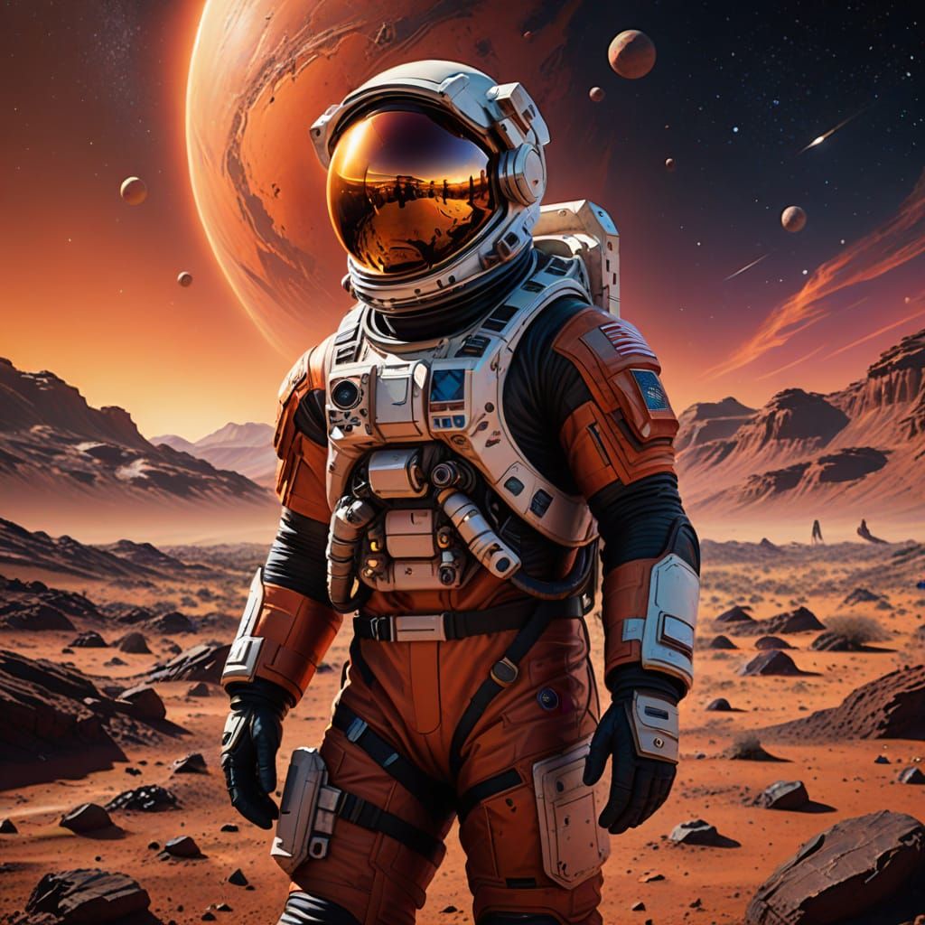 Determined Astronaut Stands Tall on Mars in Vibrant, Cinemat...