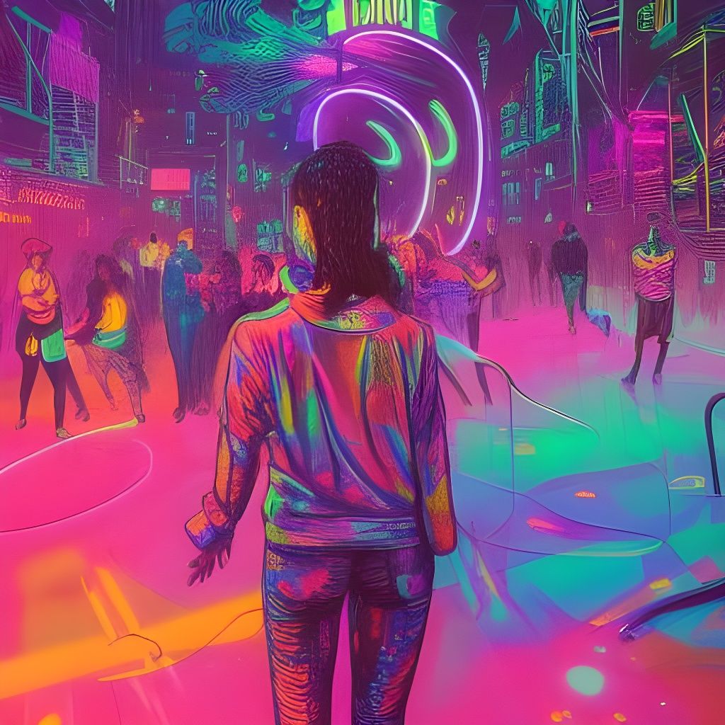 Colorful Holographic Rave Dance Party at Night