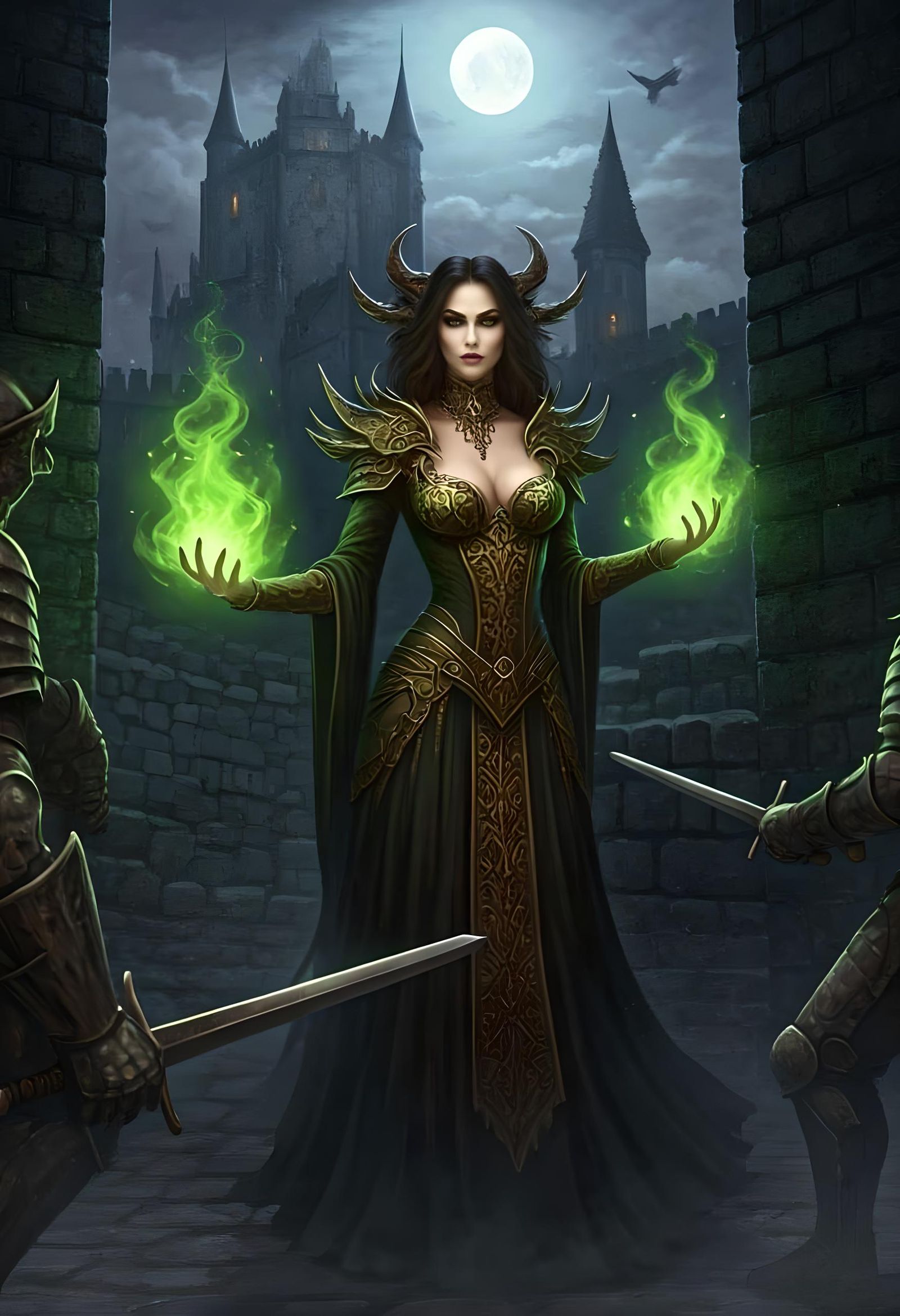 Witch Casting Spells in Medieval Castle Combat