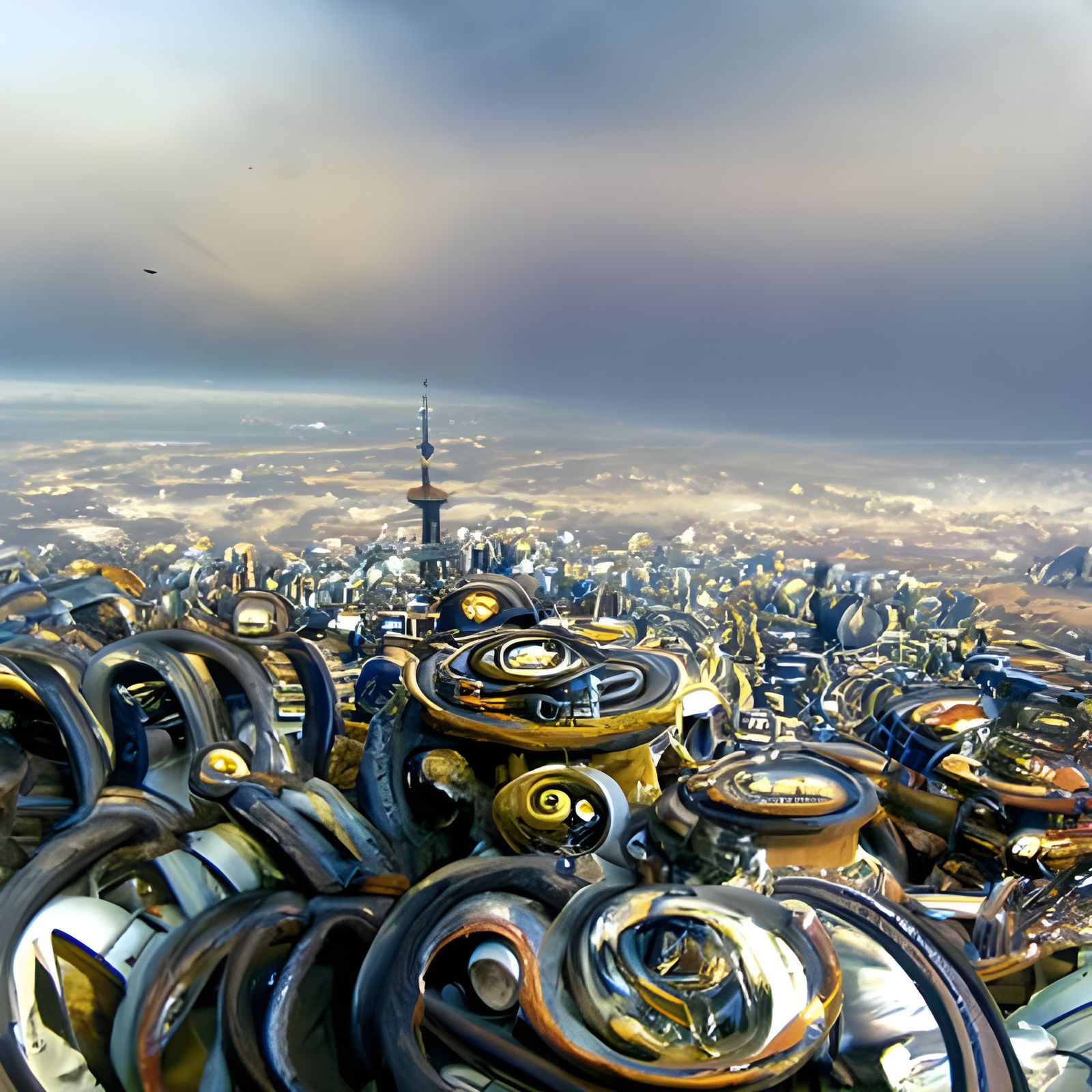 Bustling Spiral City of Machinery: Digital Art