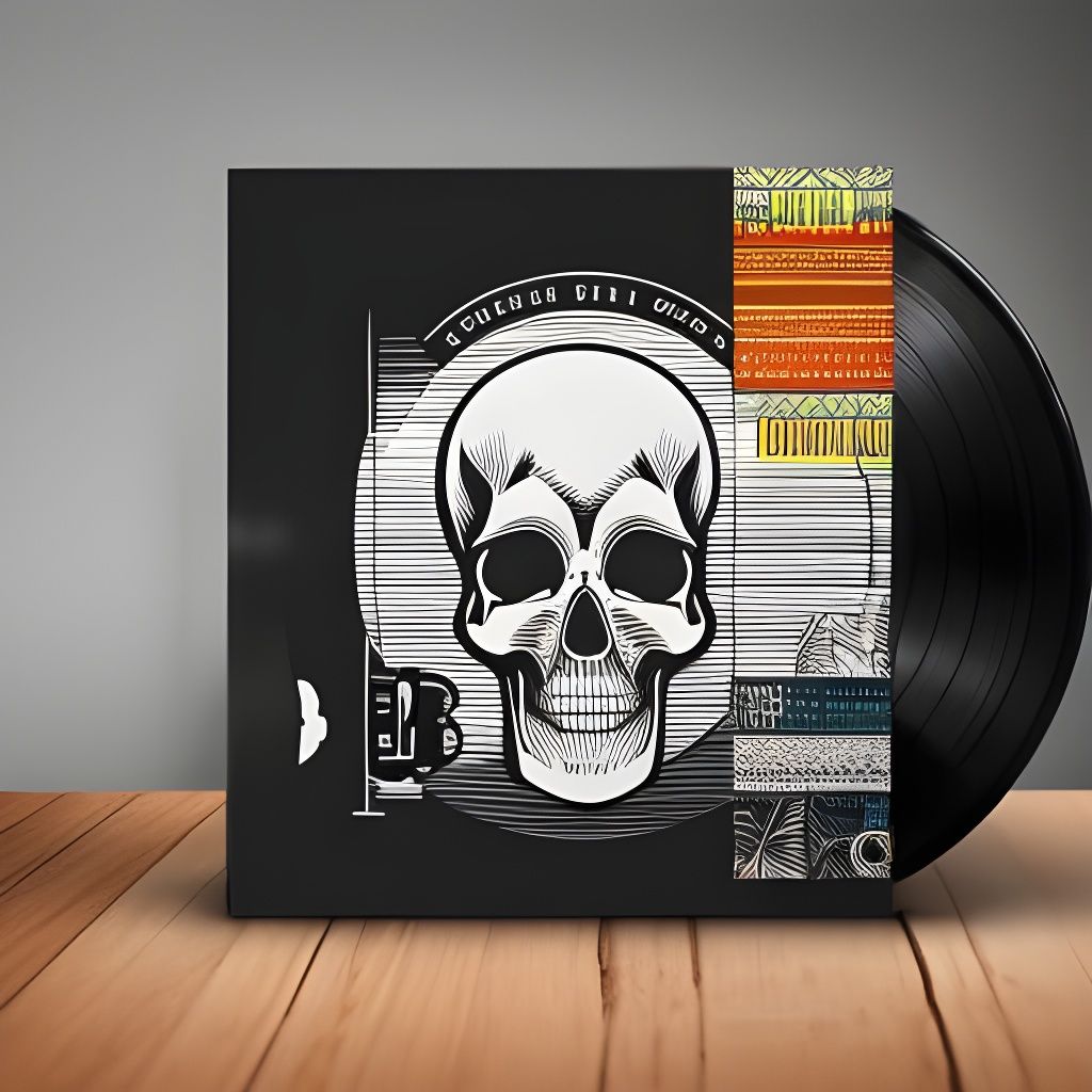 Cigar Smoking Skull with Record Player, Comic Book Style
