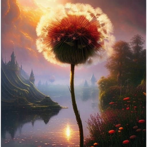 Fairycore Dandelion in Watercolor Storybook Illustration