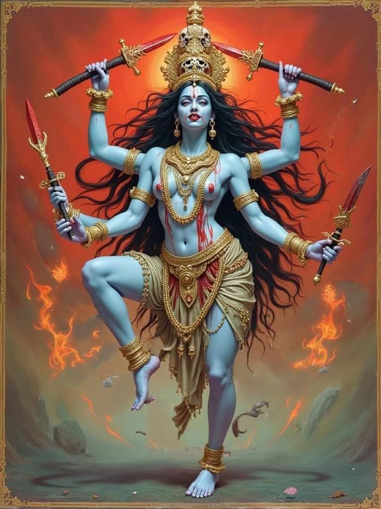 Hindu Goddess Kali in a Fiery Dance