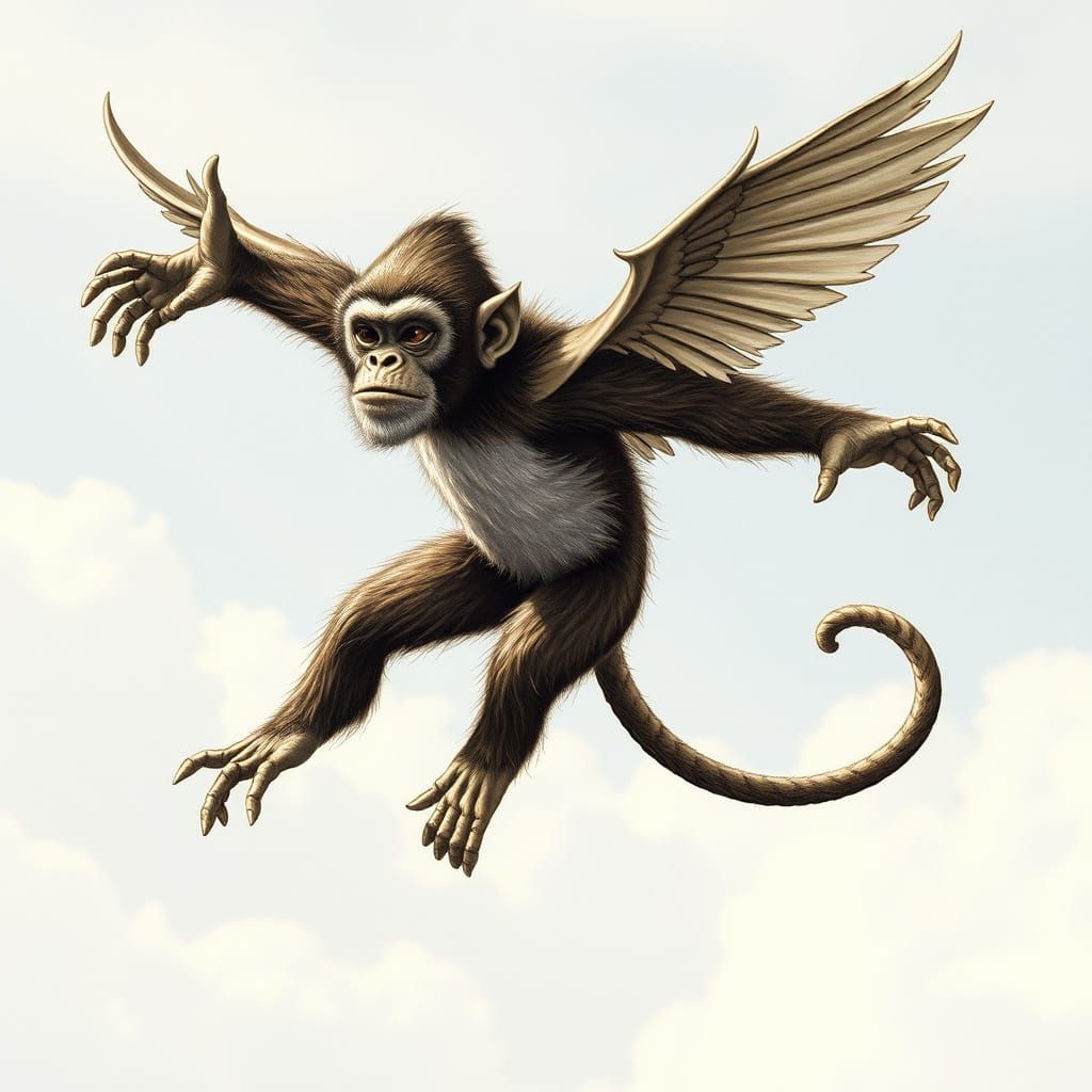 Flying Wizard of Oz Monkey in Mid-Air