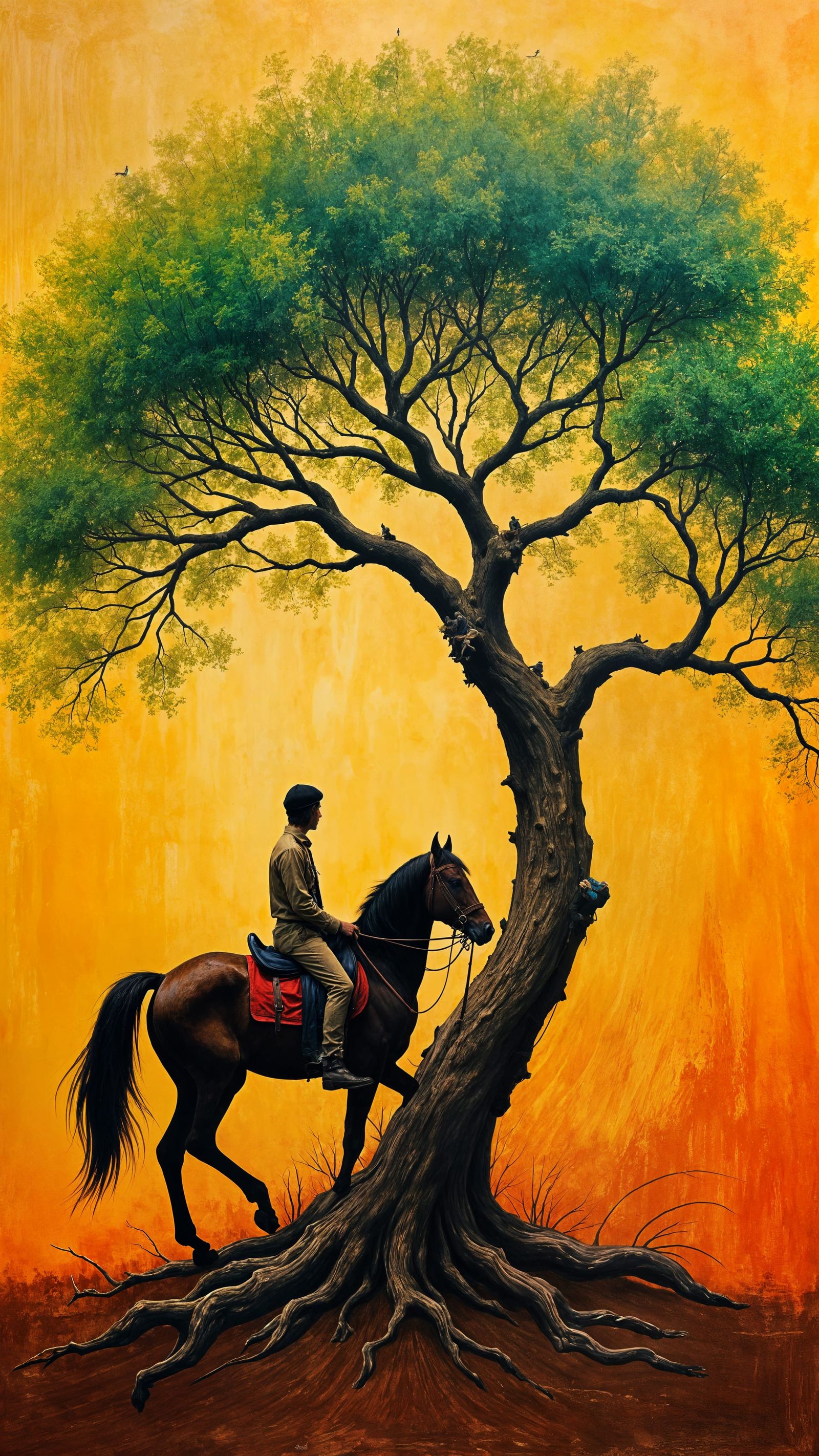Abstract Tree with Horseman in Complementary Colors
