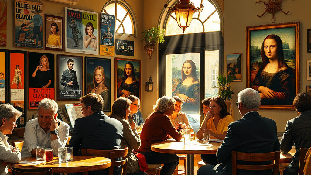French Café Scene with 1960s Flair in Post-Impressionist Sty...