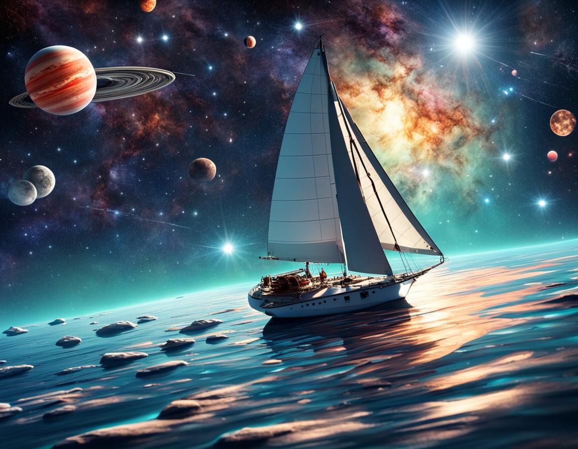 Sailing Ship Through a Nebula in Outer Space