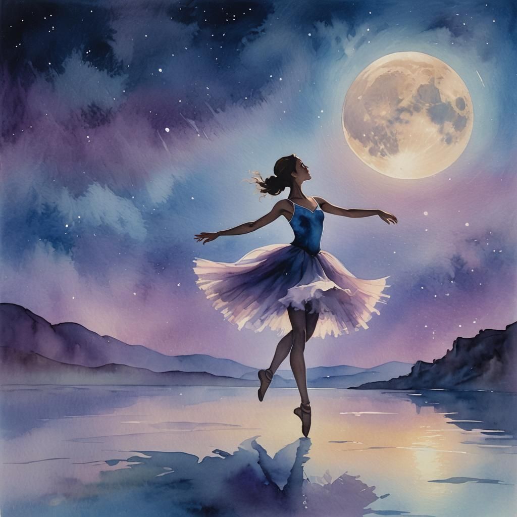 Elegant Dancer on Earth's Edge in Watercolor Style
