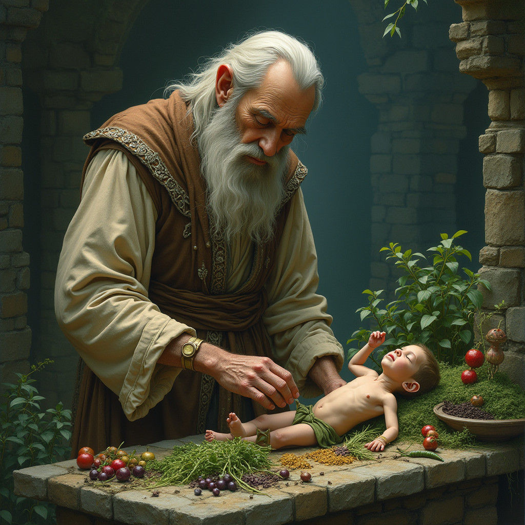 Alchemist Healing Elf in Mystical Laboratory