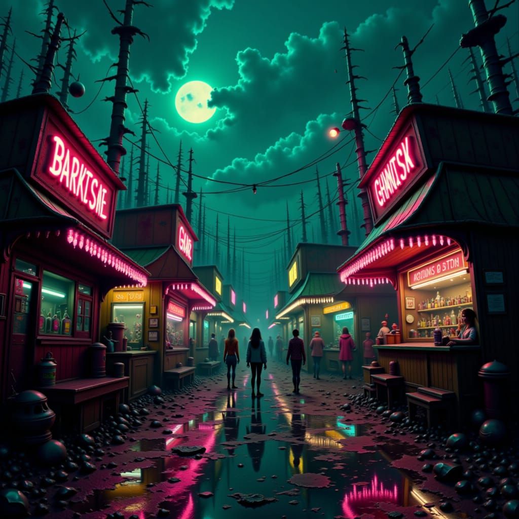 Creepy Carnival at Dusk in Digital Art Style