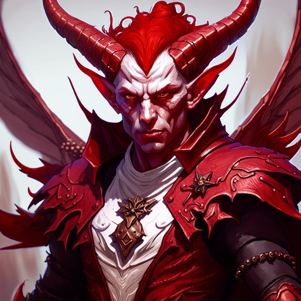 Albino Tiefling Adventurer in Dark Fantasy Style