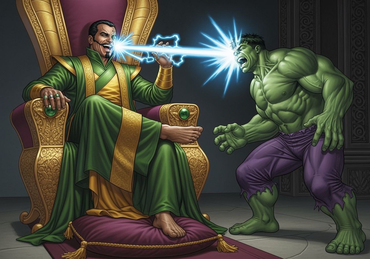 The Mandarin Attacks Hulk From Emerald Throne, Comic Art