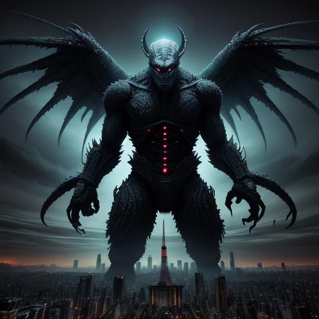 Space Monster Destroys Tokyo: Hyperrealistic AI Image