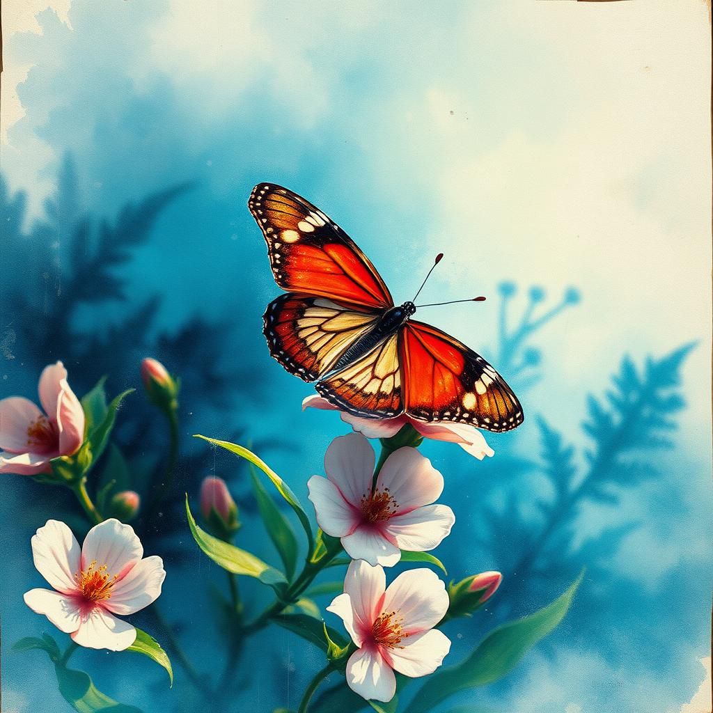 Dreamy Watercolor Butterfly on Parchment Paper