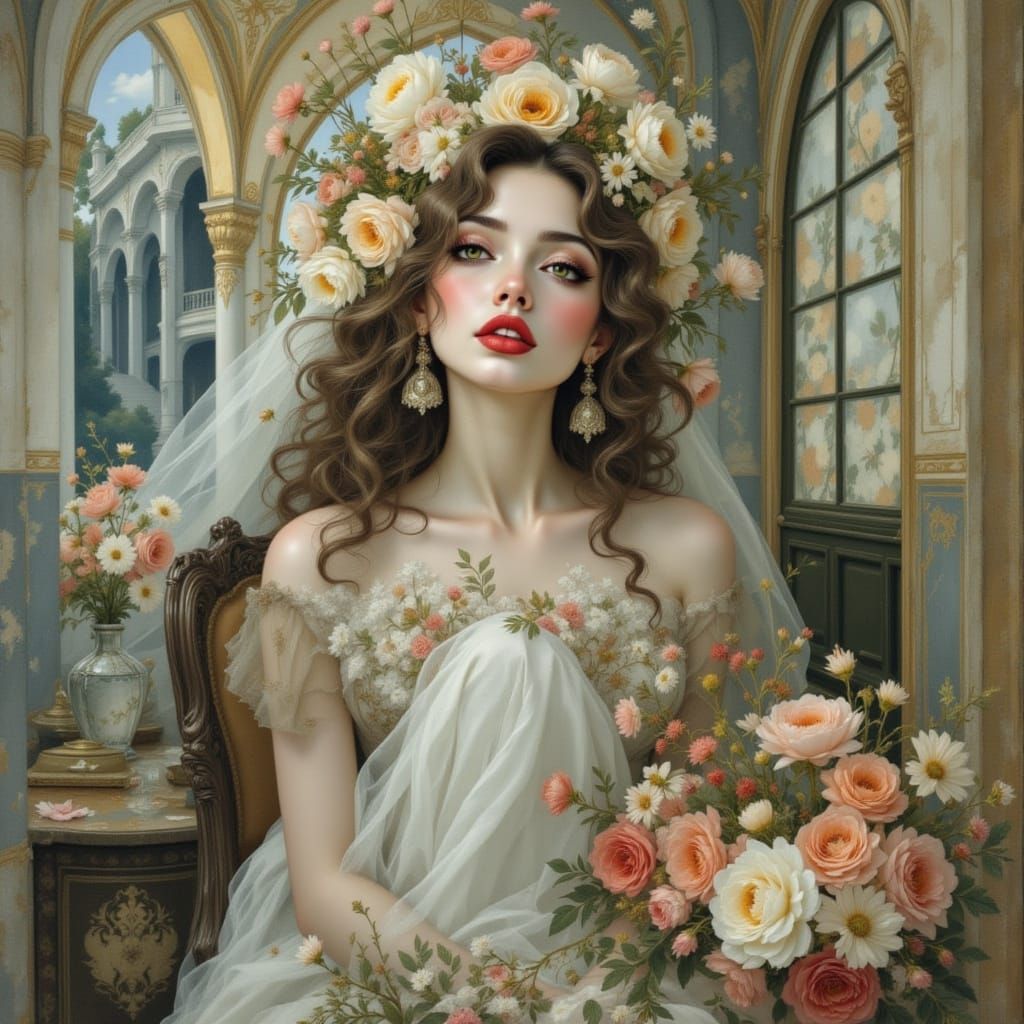 Bride in Art Nouveau Style With Roses