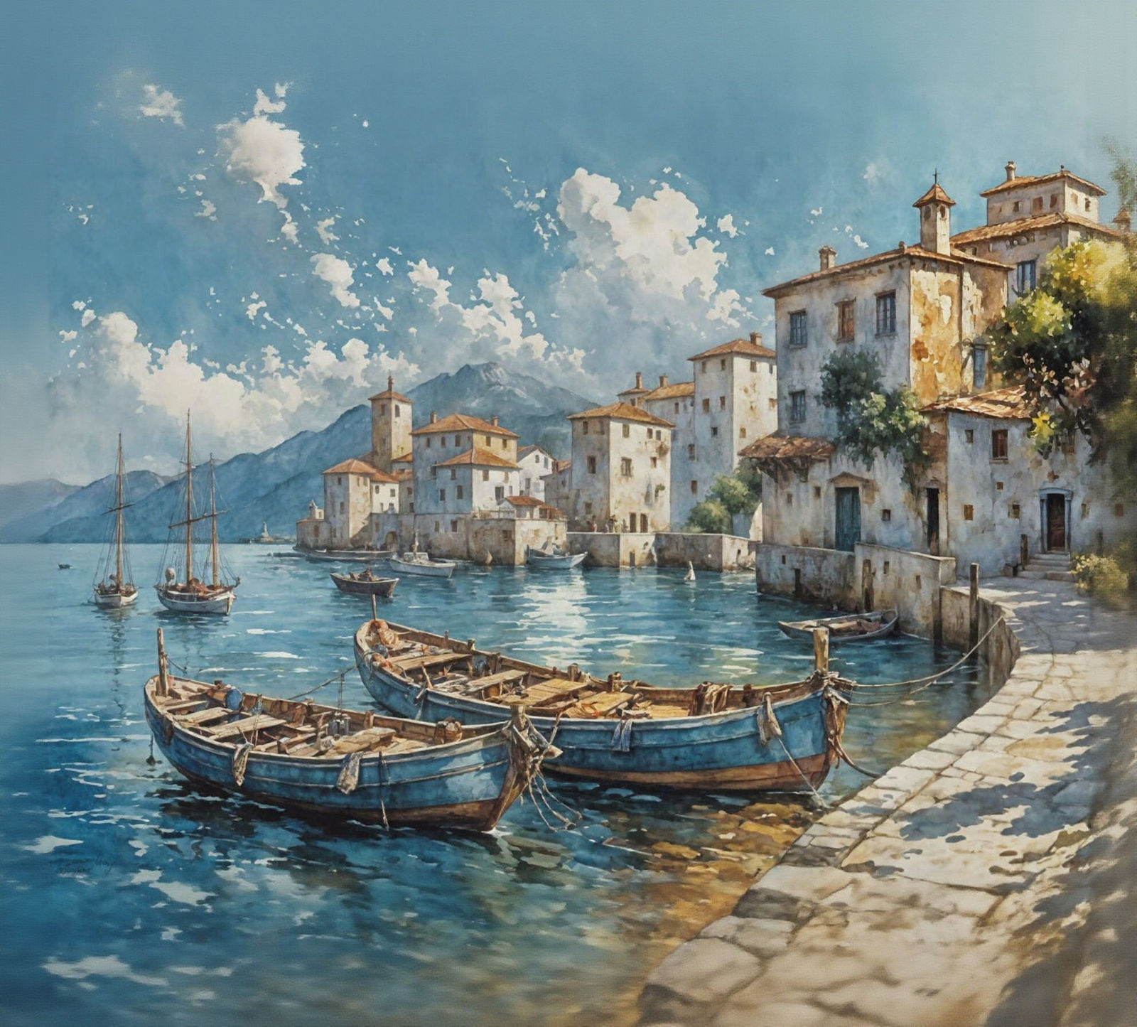 Same as the beautiful image. Panoramic shot, Bright and glossy wet brush style. Detailed. Style by Charles Maurice Detmo...