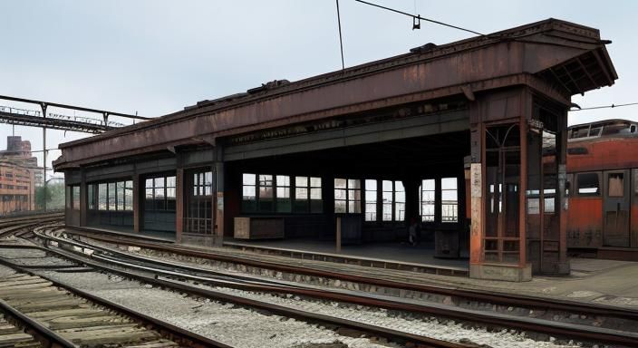 Eerily Quiet Abandoned Train Station with Rusted Tracks