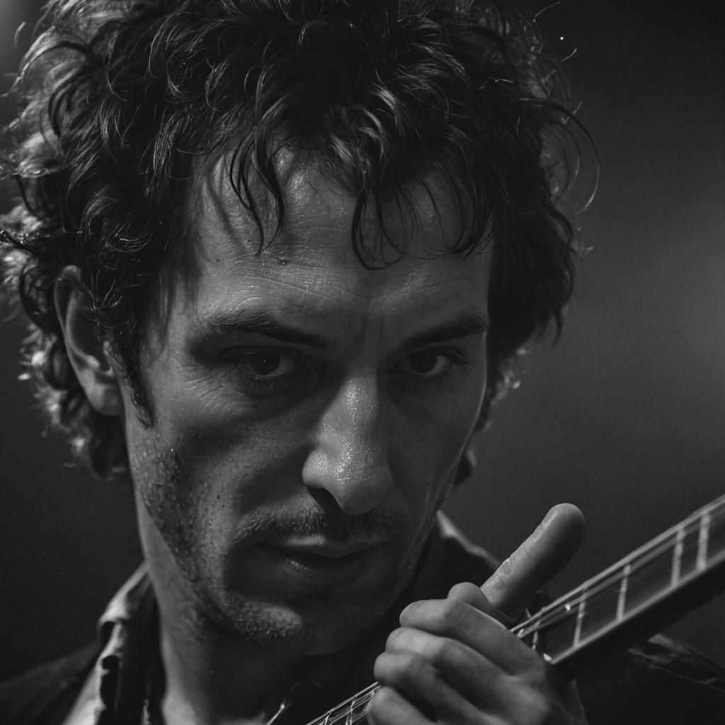 Monochromatic Portrait of Guitarist in Concert