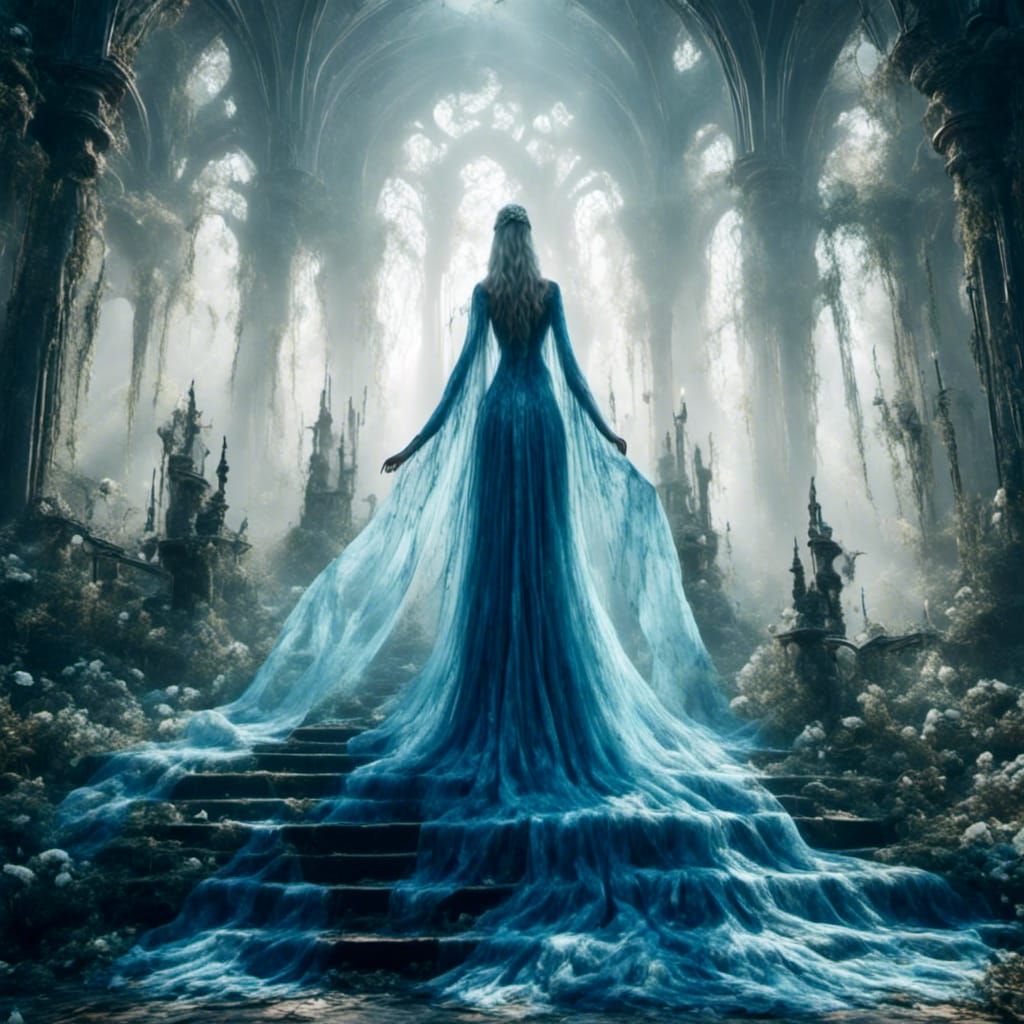 Ethereal Sorceress at Altar in Dark Forest