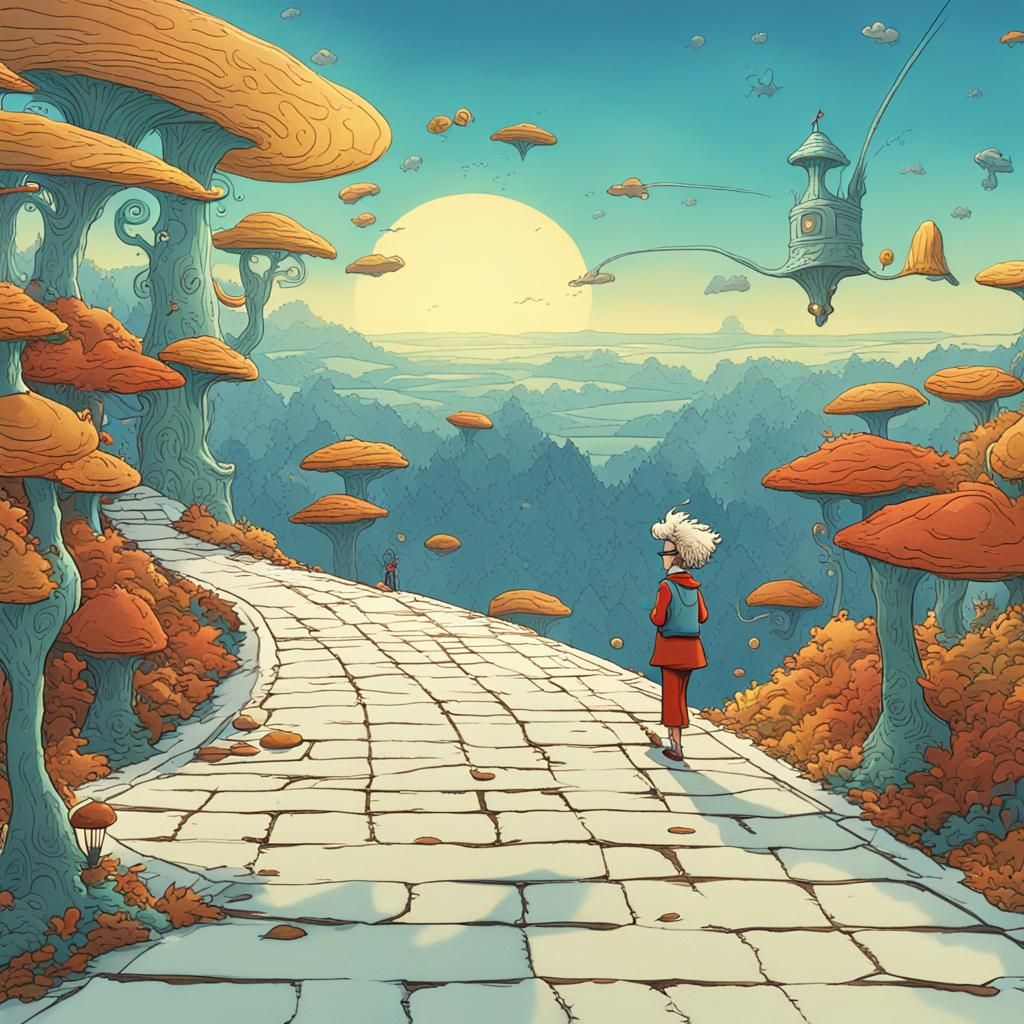 Dr. Seuss Style Teacher with Blonde Curly Hair