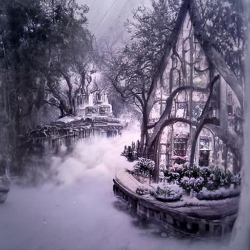 Ethereal Fantasy Landscape in Etching Style