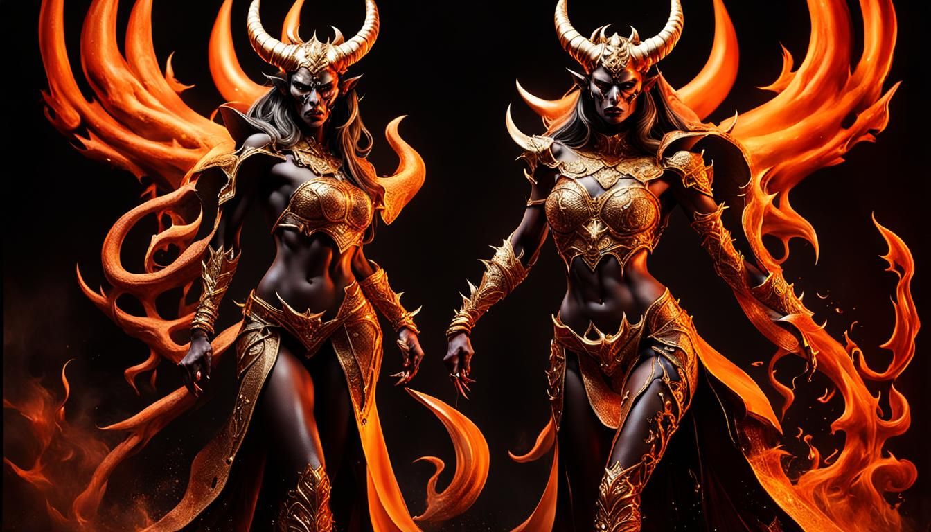 Fierce Golden Demon in a Volumetric Light