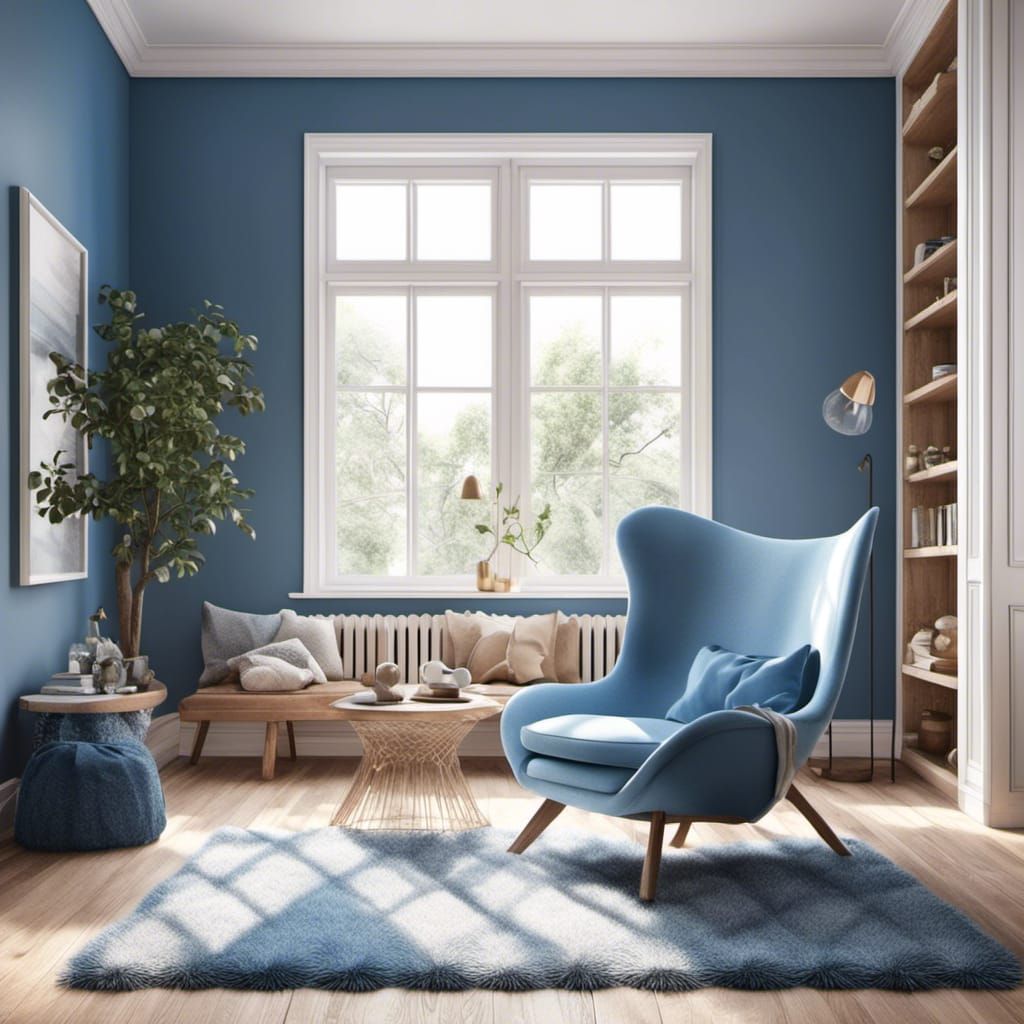 Cozy Room with Blue Chair in Scandinavian Style