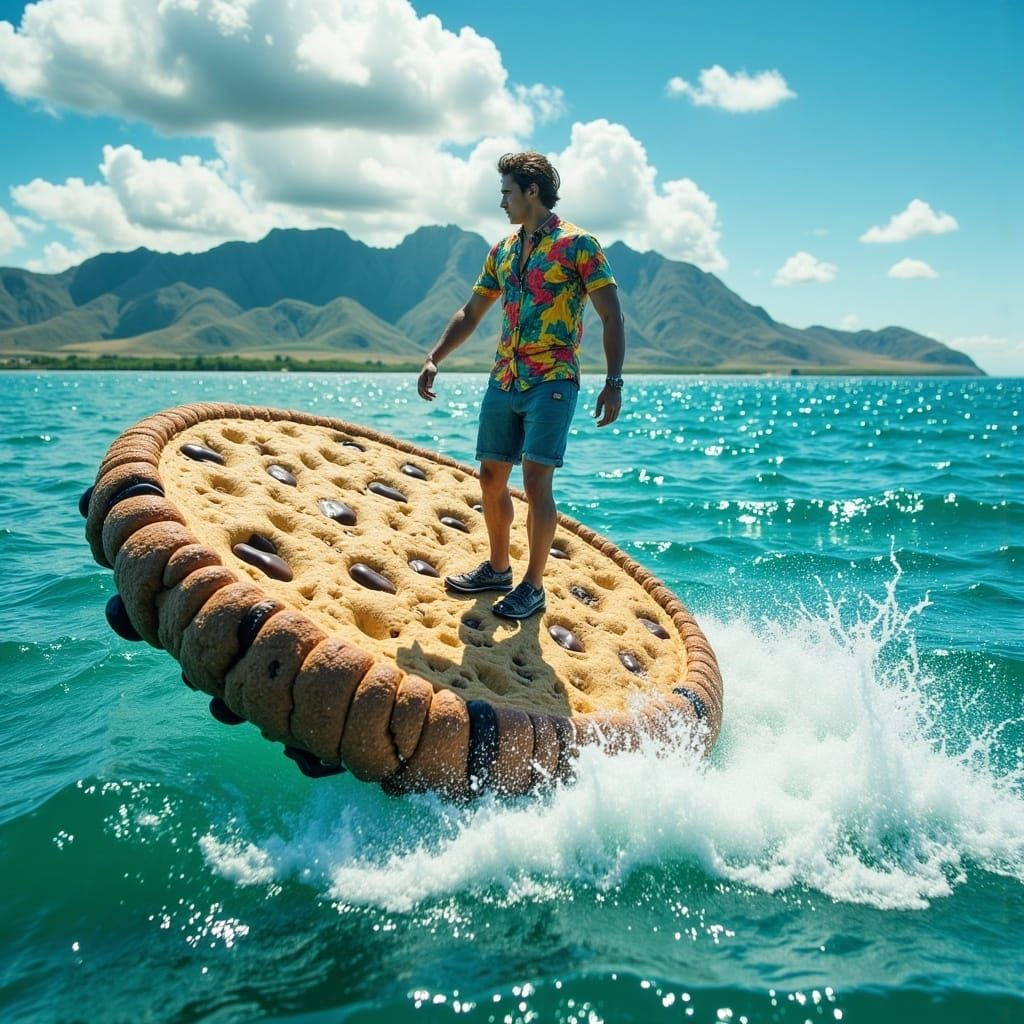 Surfer Rides Cookie Wave in Dreamlike Hawaiian Scene