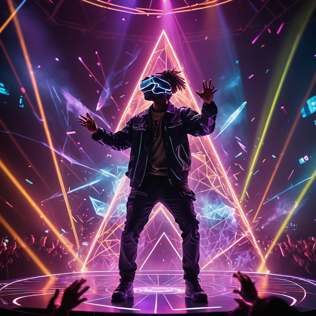 Futuristic Hologram Artist Shines on Neon-Lit Concert Stage