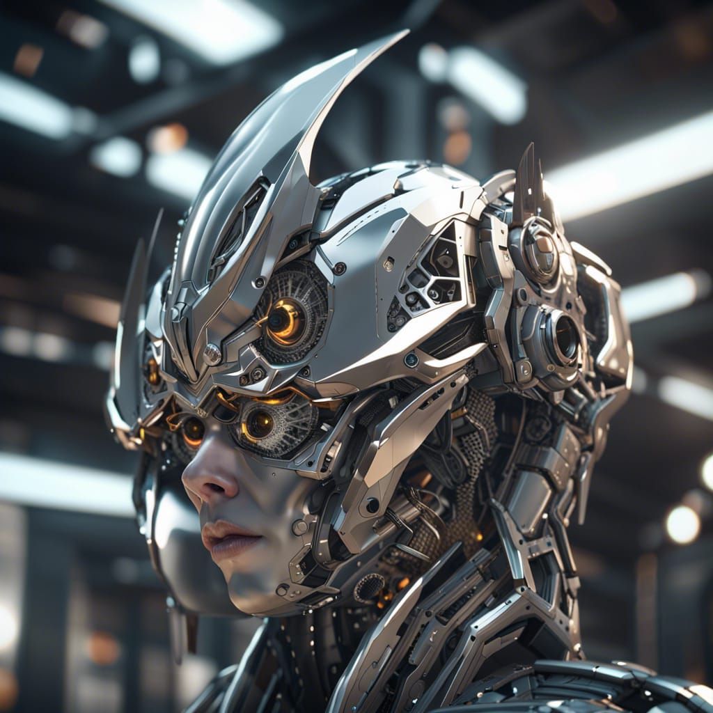 Angelic Mech Face in Futuristic Sci-Fi Style