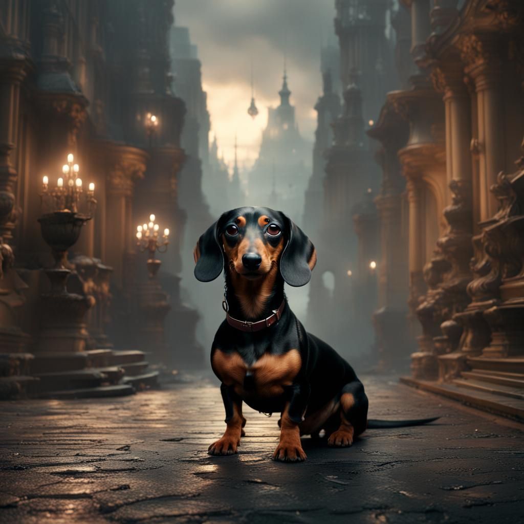 Dramatic Dachshund in Digital Matte Painting