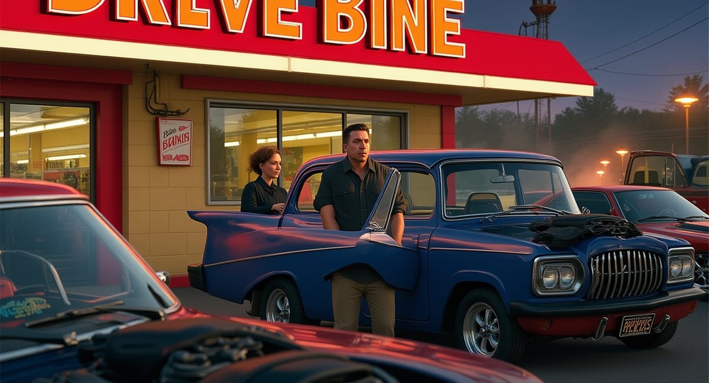 Greasers and Hot Rods at a 1950s Drive-In