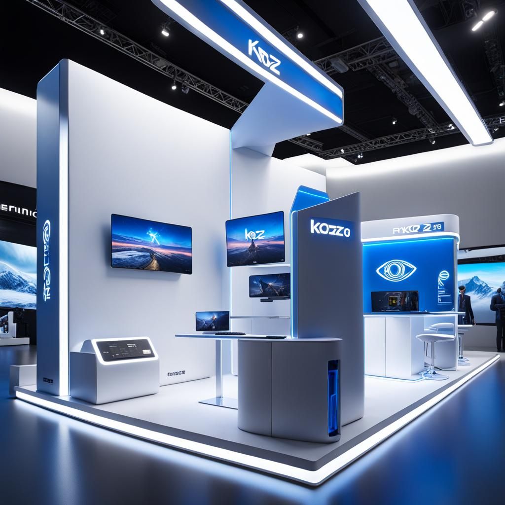 Modern Blue and White Exhibition Stand with Hologram