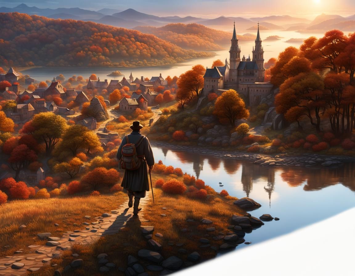 Pilgrim's Return: Psychedelic Autumnal Matte Painting