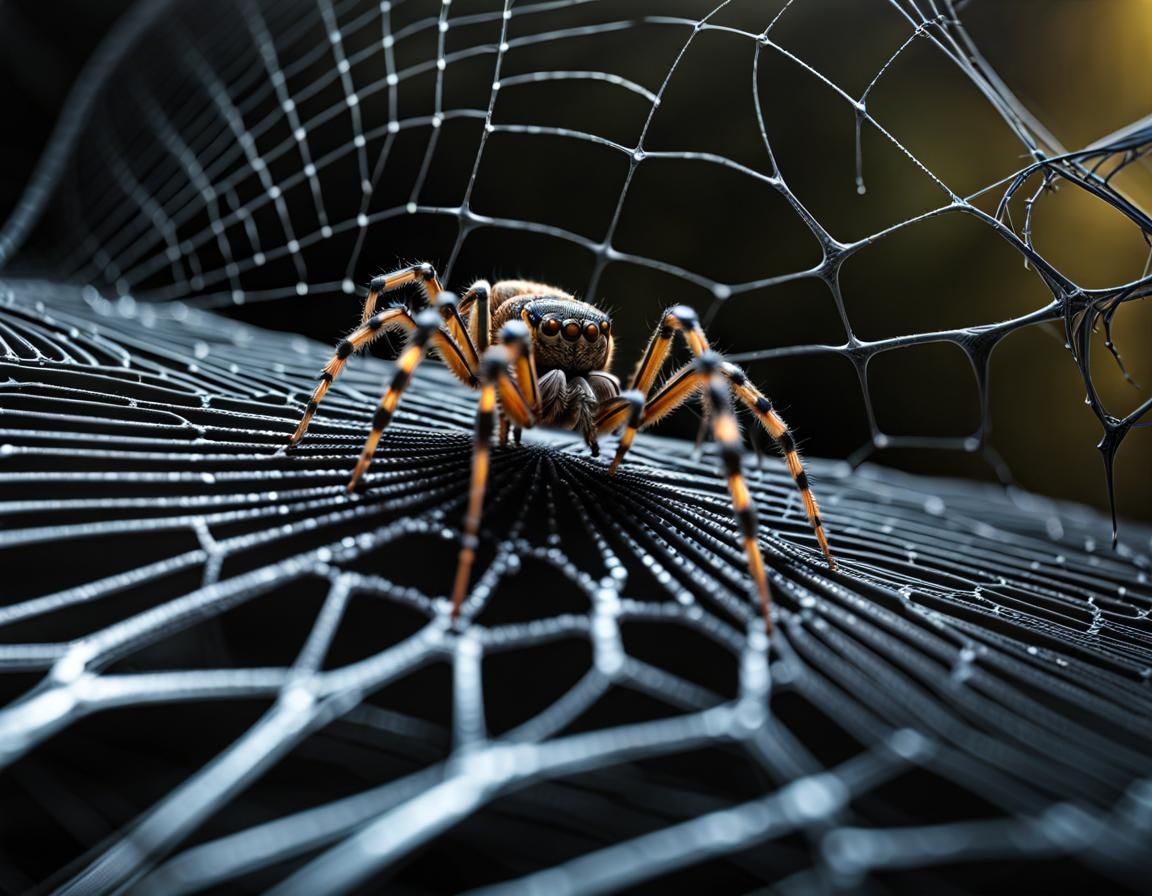 Striped Spider in Fractal Web: Hyperrealistic Detail