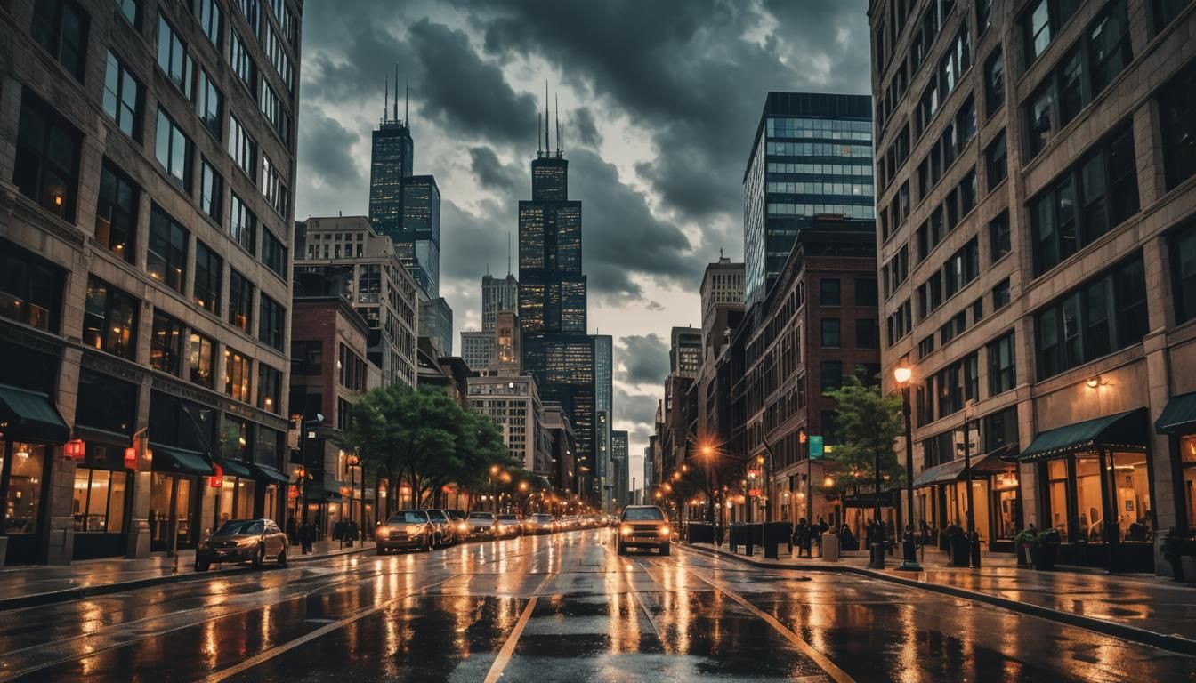 Chicago's Willis Tower at Night: Hyperrealistic Digital Art