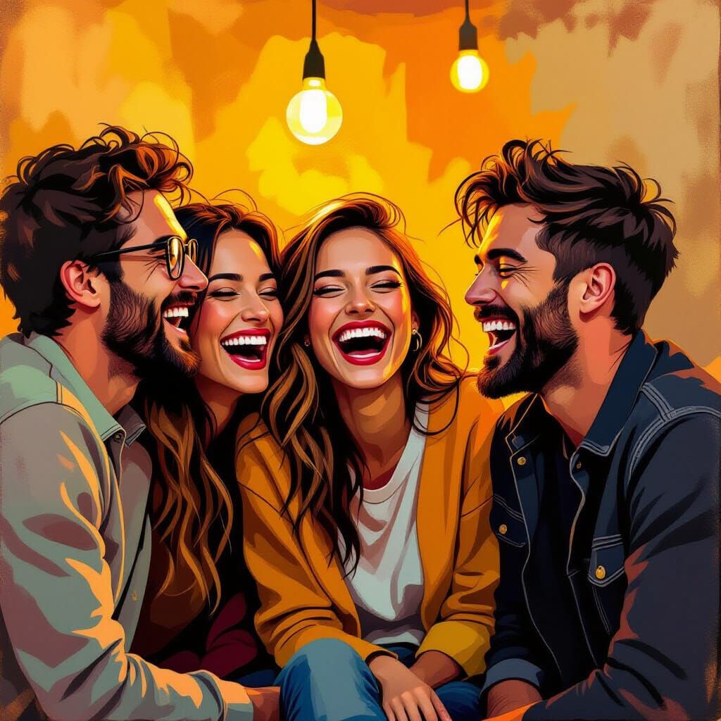 Friends Laughing Together in Vibrant Pop Art Style
