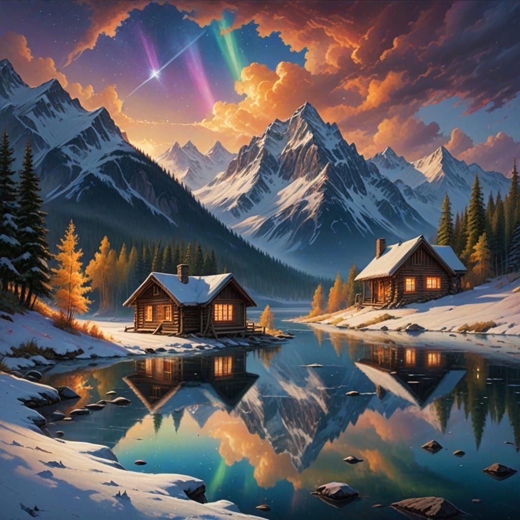 Majestic Mountain Landscape with Vibrant Aurora Display