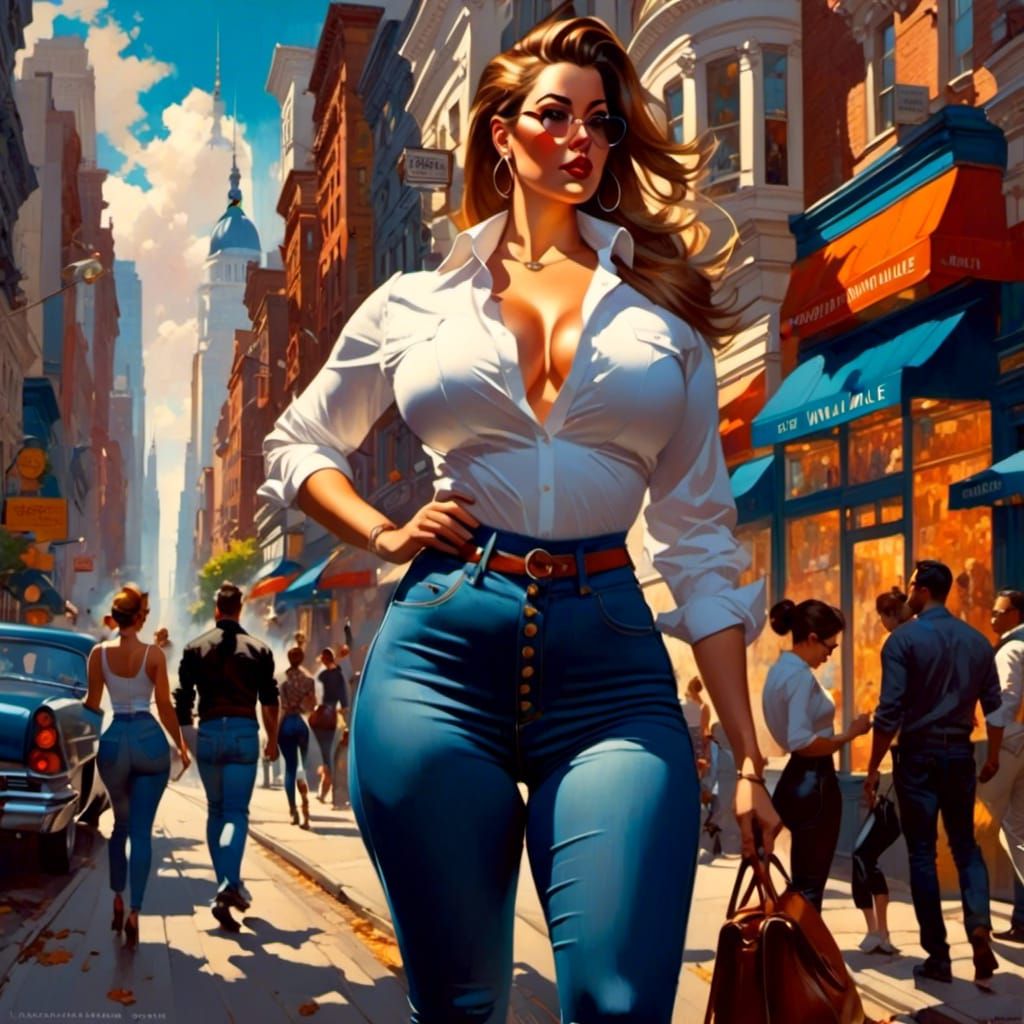 Elegant Businesswoman Strides Through City in Impressive Sty...