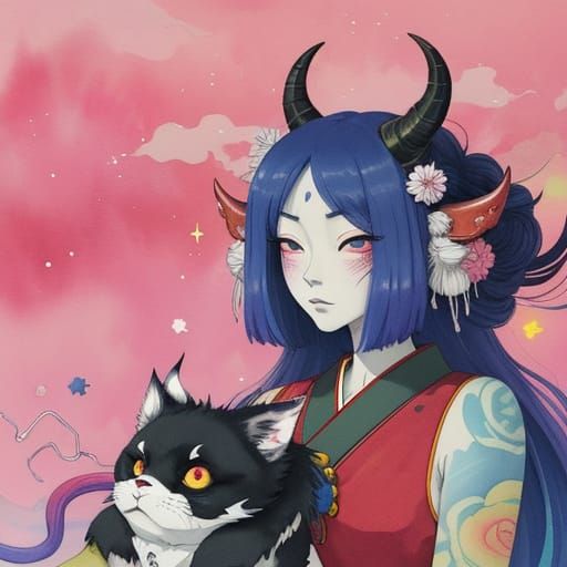 Surreal Anime Goddess with Dragon Pet