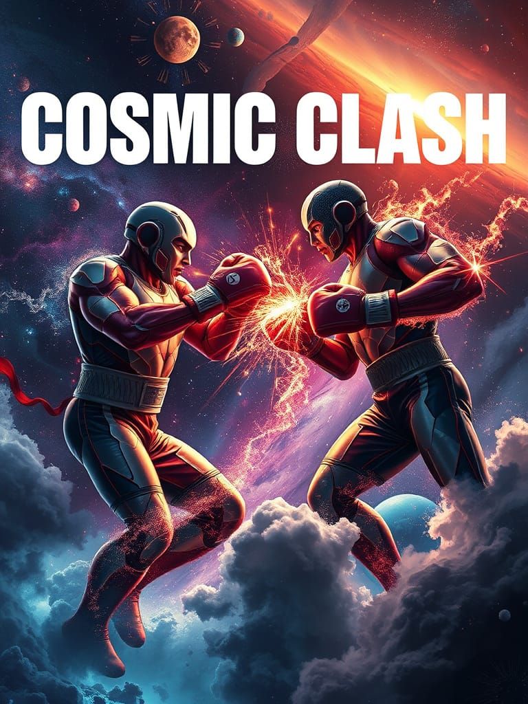Cosmic Titans Boxing Match in Hyperrealistic Style