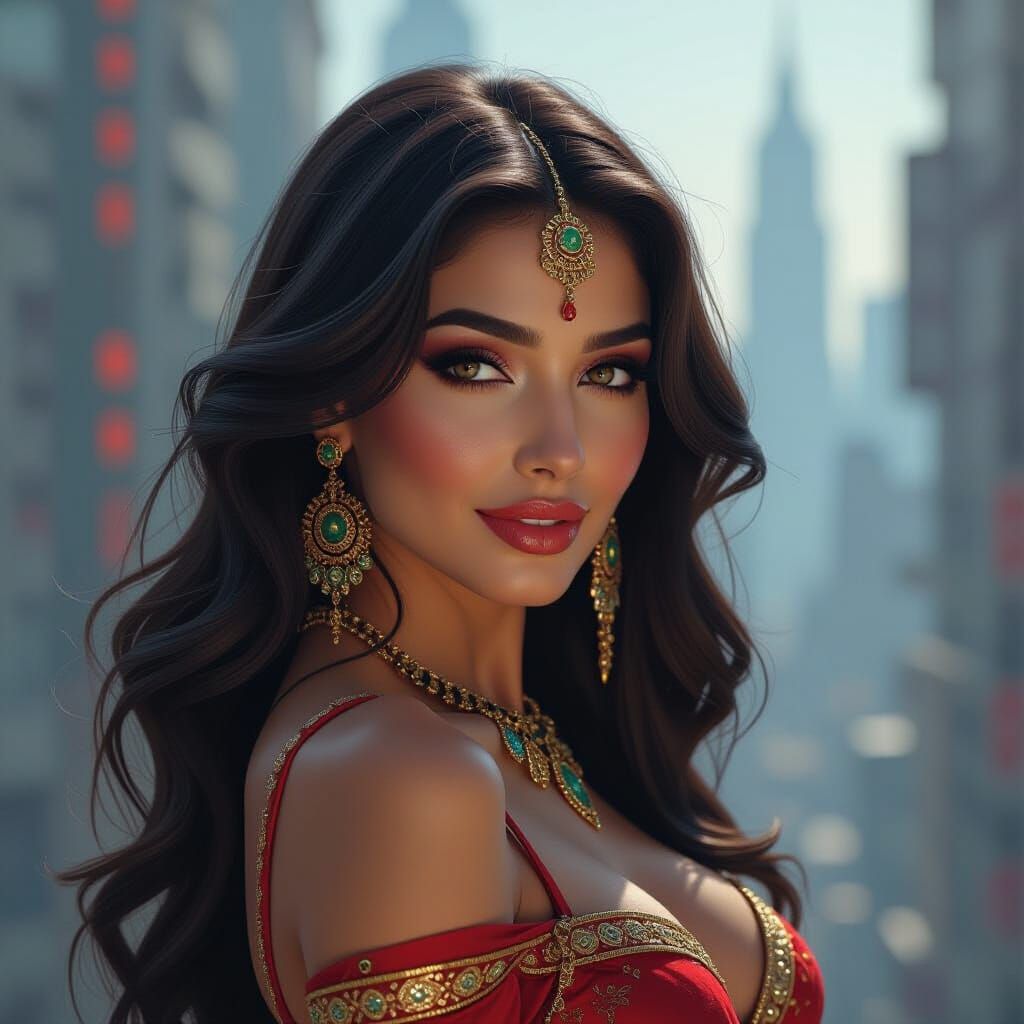 Belly Dancer Portrait in Gritty Android Metropolis