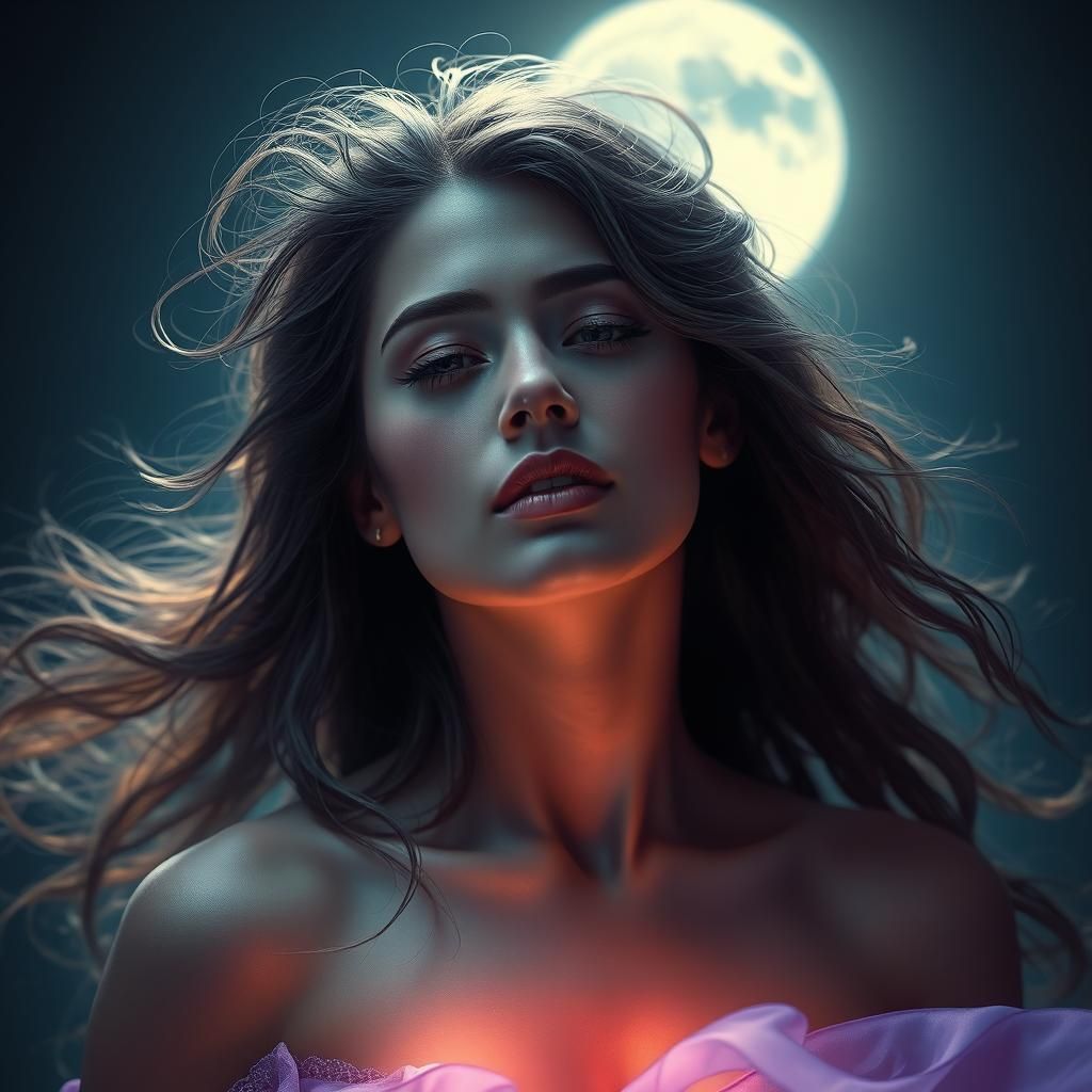 Ethereal Woman Dancing in Moonlight: Hyper-detailed Portrait