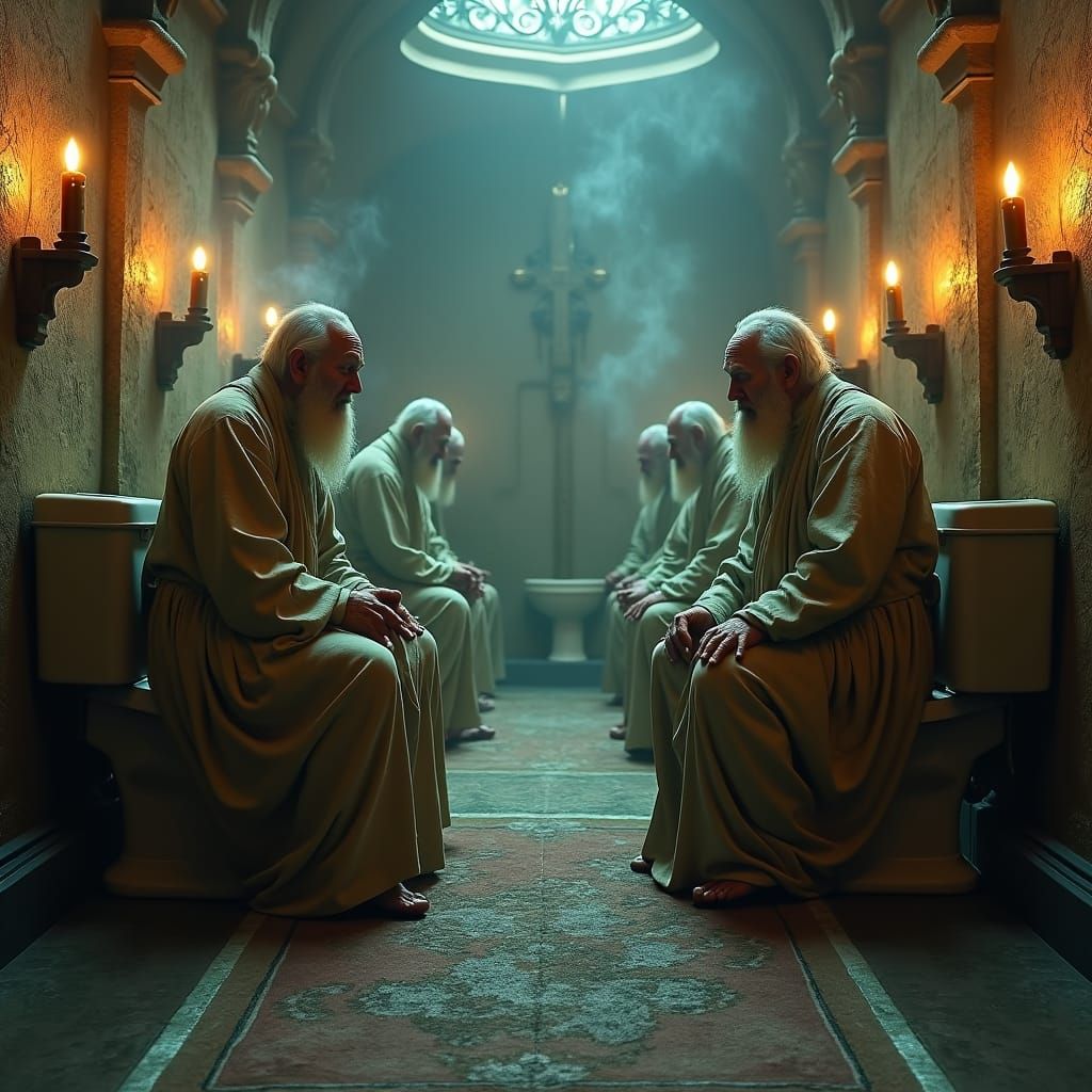 Anguished Figures in Mystical Chamber, Dark Fantasy Art