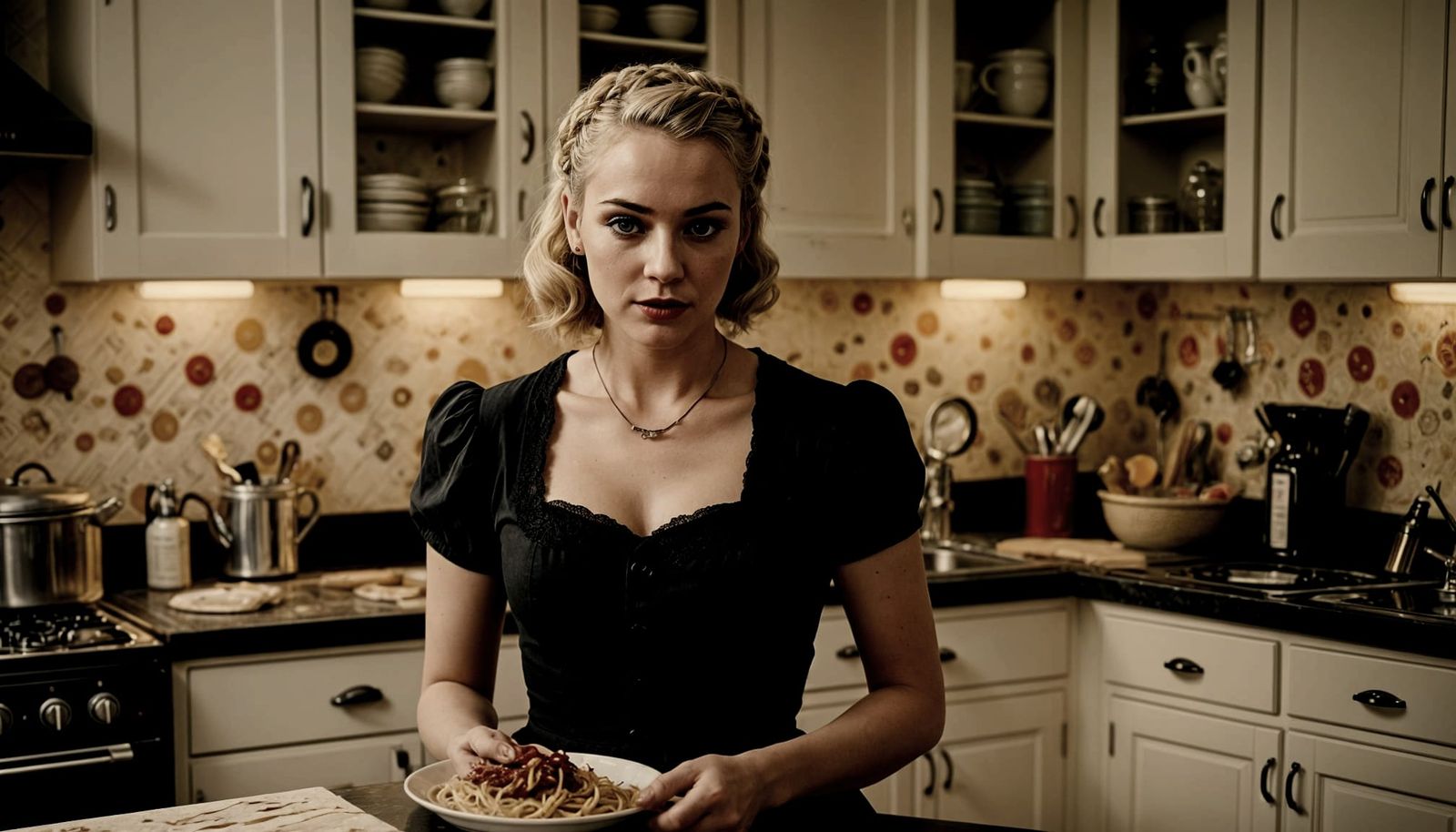 Vintage Kitchen Goddess in Warm, Golden Light