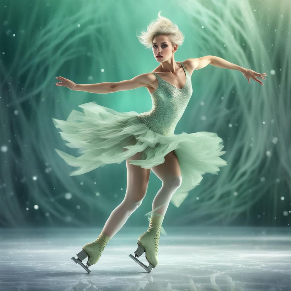 Glittering Figure Skater in Motion on Ice