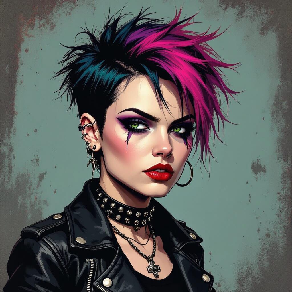 Anarchist Punk Musician with Bicolor Mullet