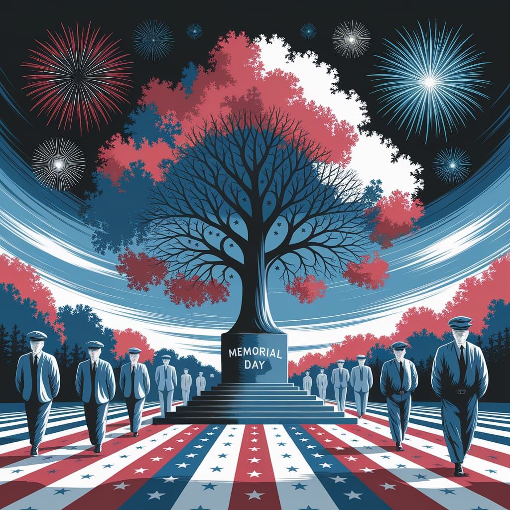 Dreamlike Memorial Day Illustration with Ghost Veterans