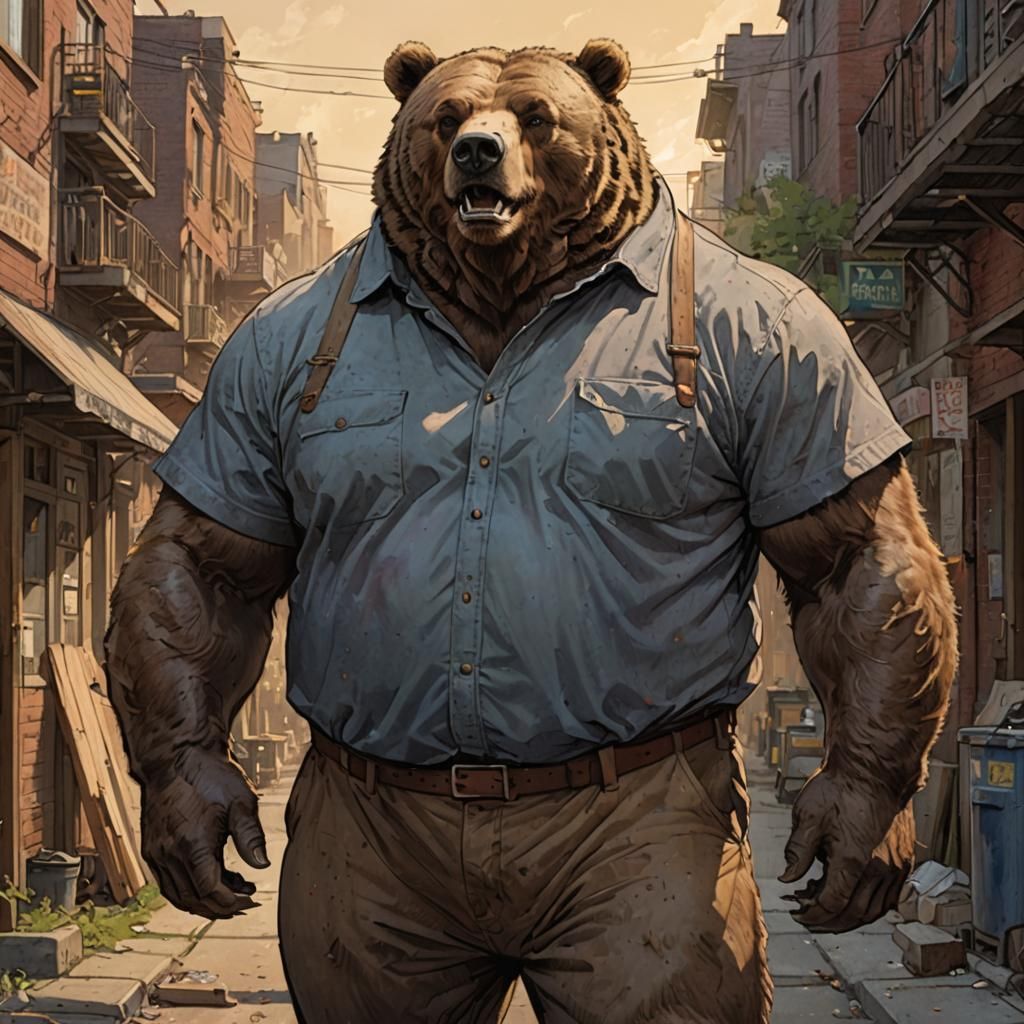 Grizzly Bear Worker's Day Off: Sketch Art Portrait