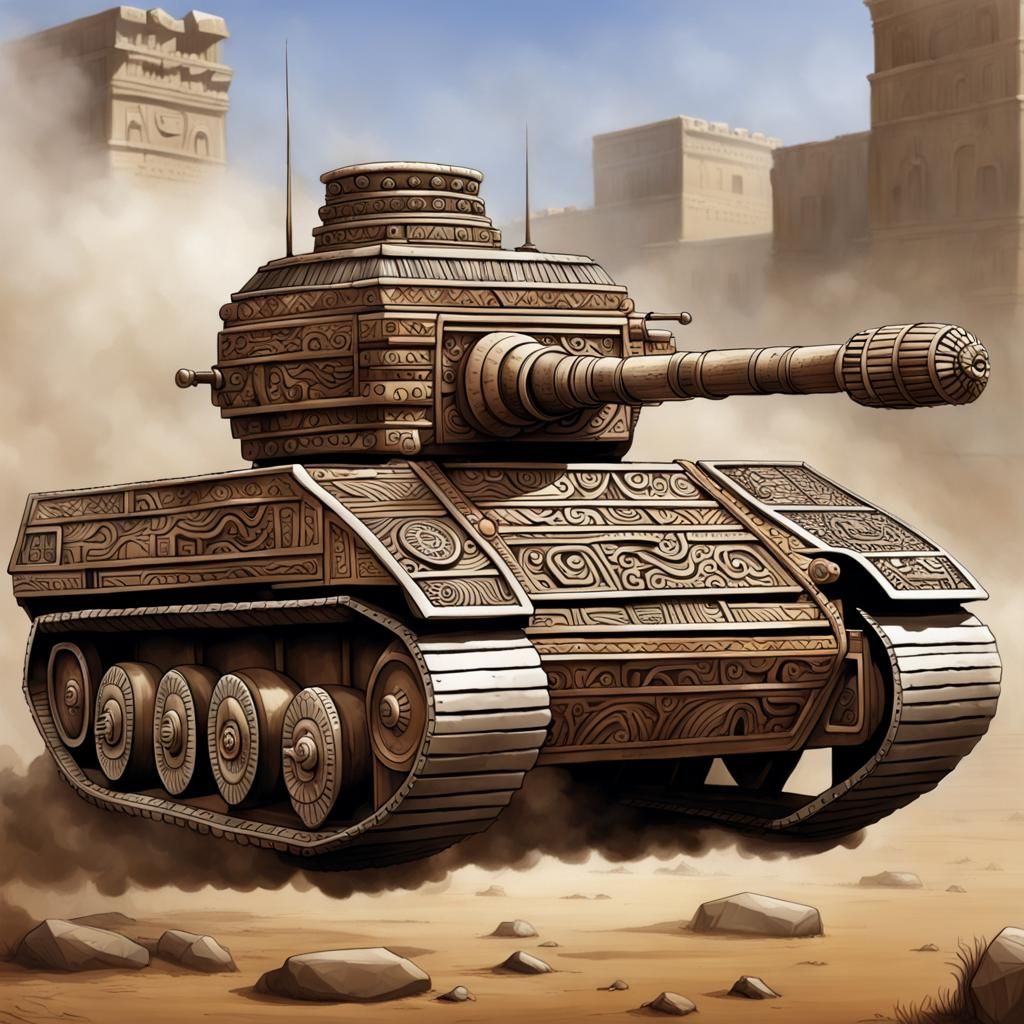 Modern Aztec Tank: Detailed Fusion Art